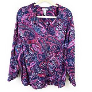 Catherines Long sleeve paisley print button front blouse size: 3X